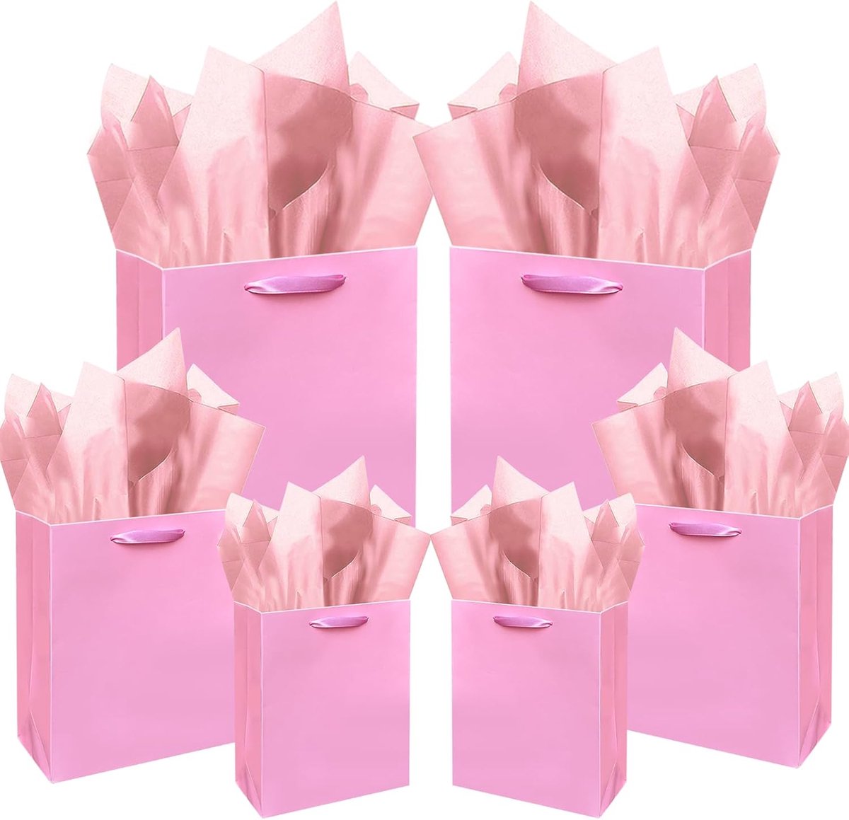 SnelShoppen - 10 Stuks Cadeautasjes - Gekleurde Papieren Gift Bags - 2 Grote, 4 Middelgrote, 4 Kleine - Roze - 100% Recyclebaar - Perfect voor Verjaar
