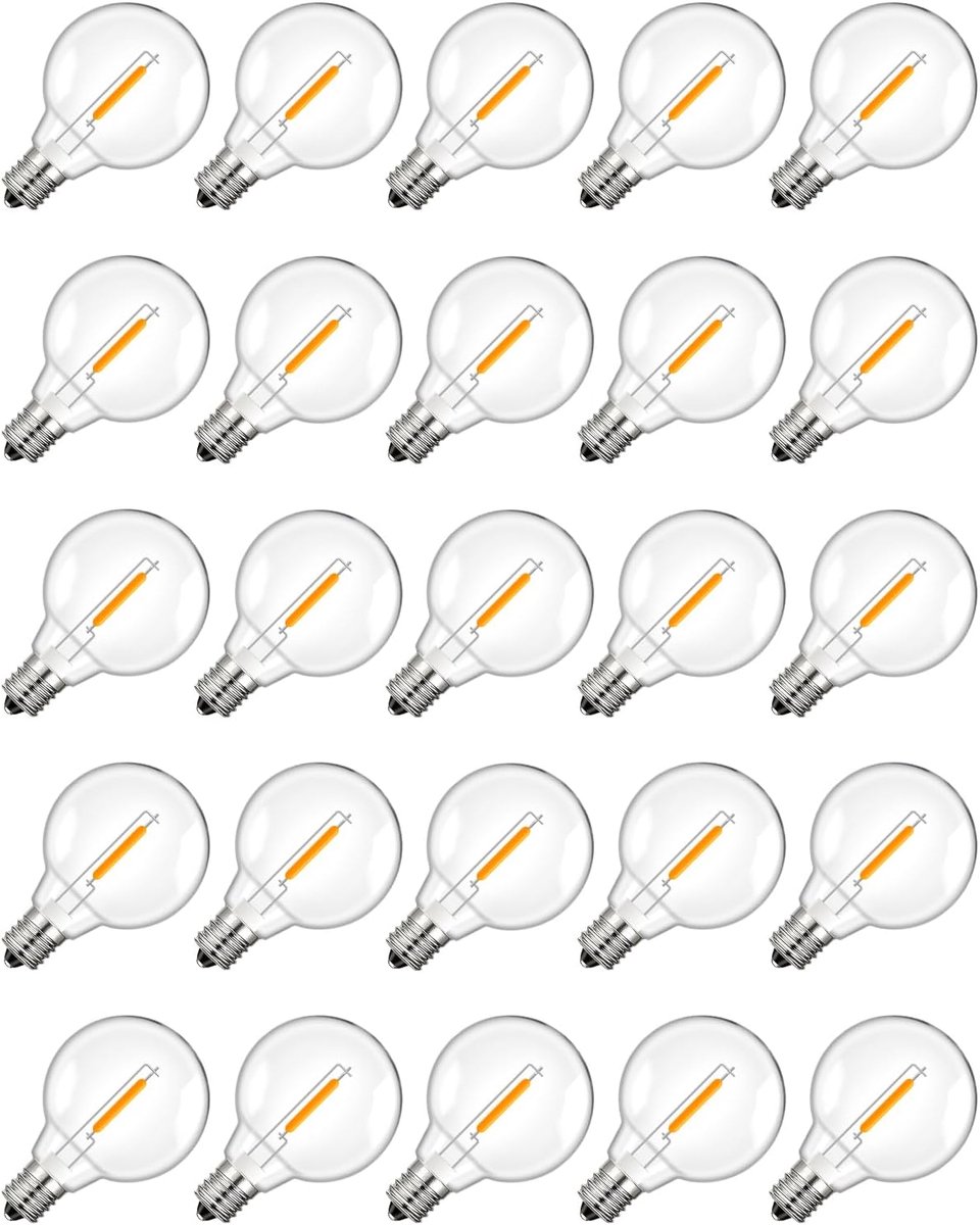 SnelShoppen - 25 E12 G40 Solar LED Lichten Warm Wit 2700K 1W, Waterdichte en Schokbestendige Solar String Lights voor Feesten, Tuinen, Patios en Huwel
