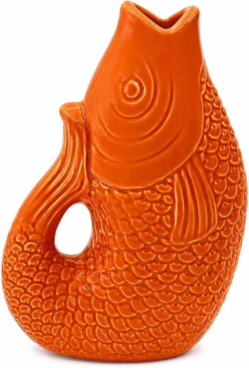 SnelShoppen - Bohemian Fish Vase - Decoratieve Vaas Pottery - Keramische Vaas - Symbool van Overvloed - 12 cm Hoog - Oranje - Ideaal voor Thuis, Feest