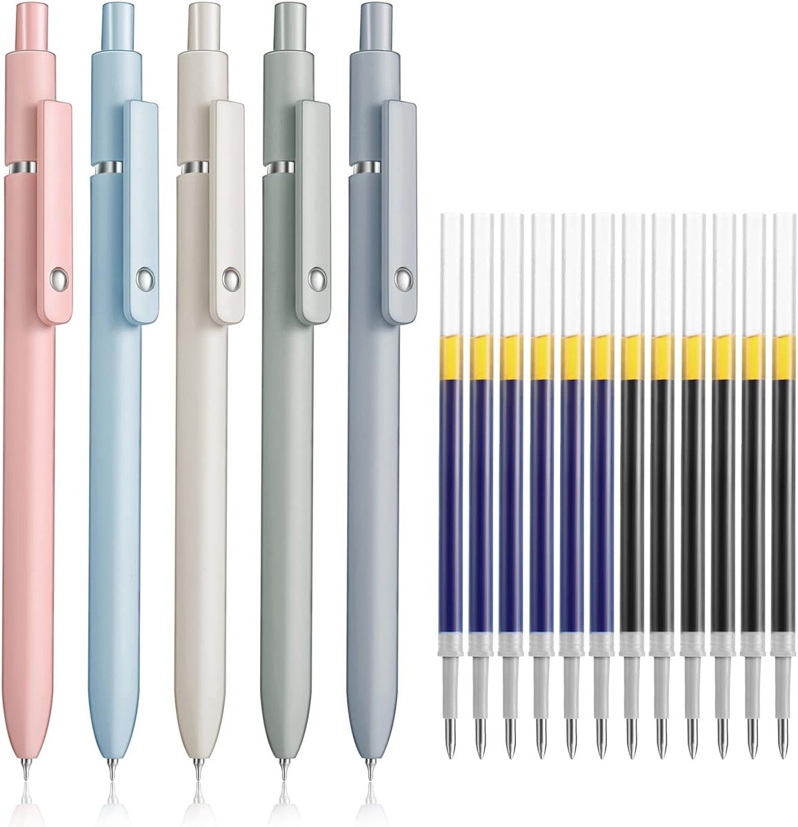 SnelShoppen - 5 Pcs Gel Pen Set - Ballpoint Pen met 10 Vervangingen - 0.5mm Fijne Punt - Sneldrogende Inkt - Kleurenset voor School, Kantoor, Thuis