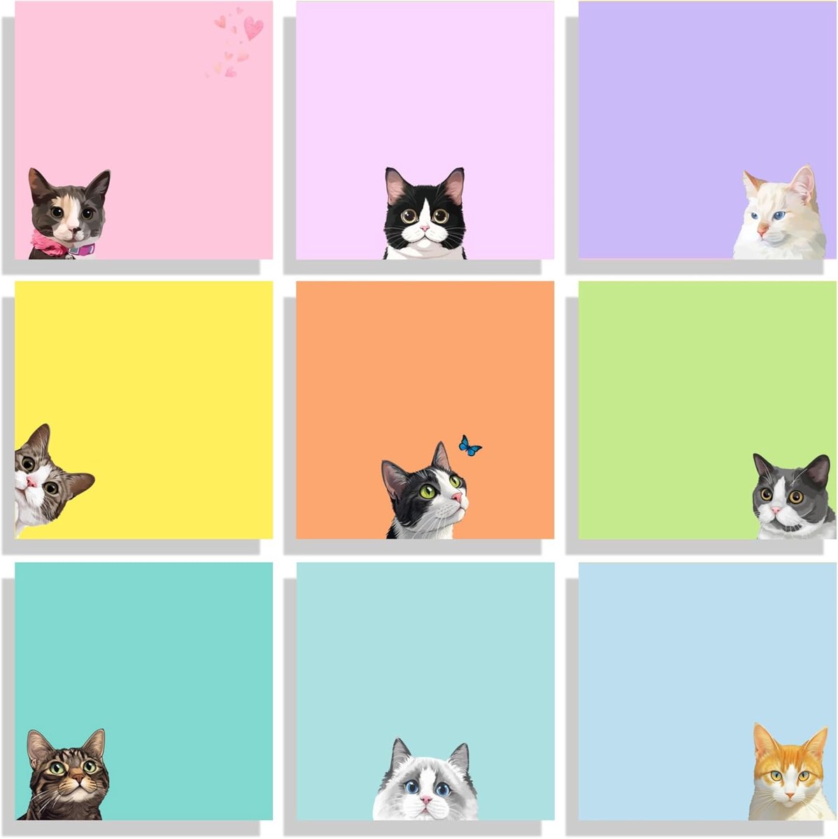 SnelShoppen - 9 Cubes Schattige Sticky Notes Set - 7.5 x 7.5cm Zwarte Kat Zelfklevende Notitieblokken - Grappige Memo Notities voor Kattenliefhebbers