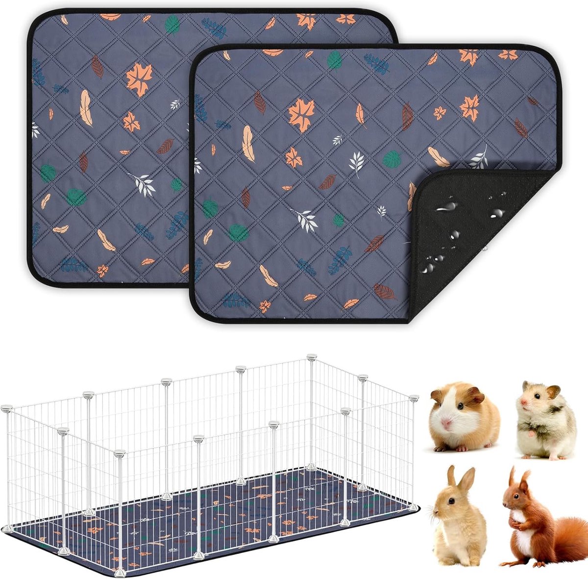 SnelShoppen – Set van 2 Waterdichte en Herbruikbare Cavia Kooi Matten – Antislip Slaapmat voor Kleine Dieren, Hamster, Konijn, Grijs, Zacht en Absorbe SnelShoppen – Set van 2 Waterdichte en Herbruikbare Cavia Kooi Matten – Antislip Slaapmat voor Kleine Dieren, Hamster, Konijn, Grijs, Zacht en Absorbe