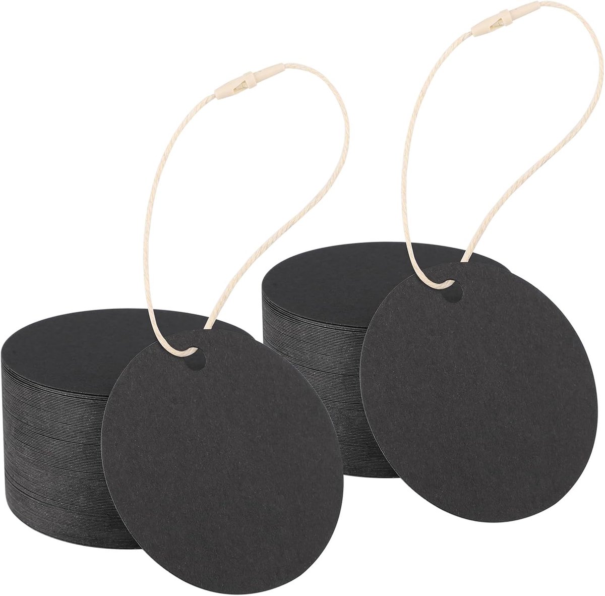 SnelShoppen - Cadeaulabels Zwart - 400 stuks Ronde Etiketten 6 cm van 300 gsm Kraftpapier met Beige Katoenen Koorden - Perfect voor Feest, Cadeaus, Me