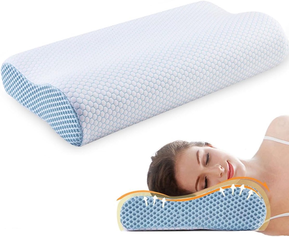 SnelShoppen - Ergonomisch Cervicaal Hoofdkussen, Geheugenfoam, Hoogwaardige Dichtheid, Bamboe Hoes, Wasbaar, Verwijderbaar, Comfortabel, Diepe Slaap,