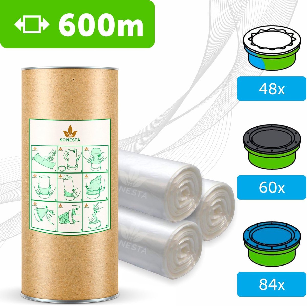 SnelShoppen - Eco Refill Film voor Luiertwister, Luiertonnen, 600m, Geurbarrière, Gebruiksvriendelijk, Compatibel met Diverse Cassettes, Duurzaam