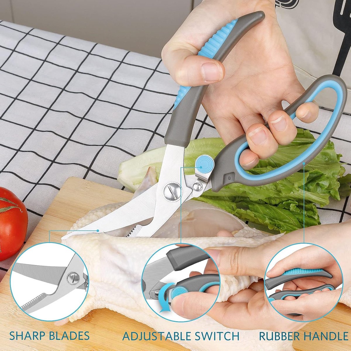 SnelShoppen - Multifunctionele Keuken Scharen Set 5-delig - RVS Scherpe Bladen - Ergonomische Handgreep - Blauw/Grijs - Perfect voor Koken en Knutsele