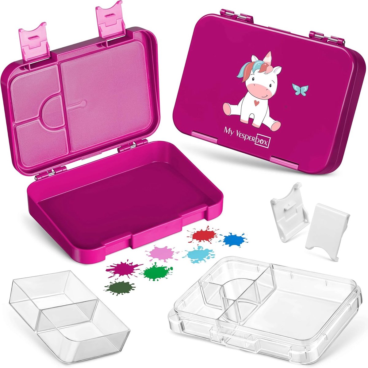 SnelShoppen - Bento Box Lunch Box Kinderen met 4 + 2 Compartimenten - Robuuste Paars Eenhoorn Lunchbox Ideaal voor School en Peuterspeelzaal