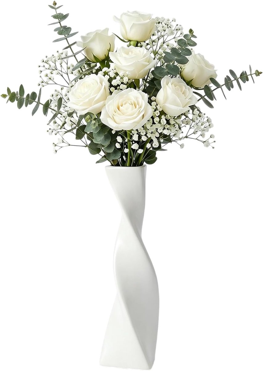 SnelShoppen - Handgemaakt Glazen Vaas met Smalle Hals en Verticale Strepen - Decoratieve Vazen voor Rozen, Tulpen - Tafelaccessoire voor Bruiloften, W