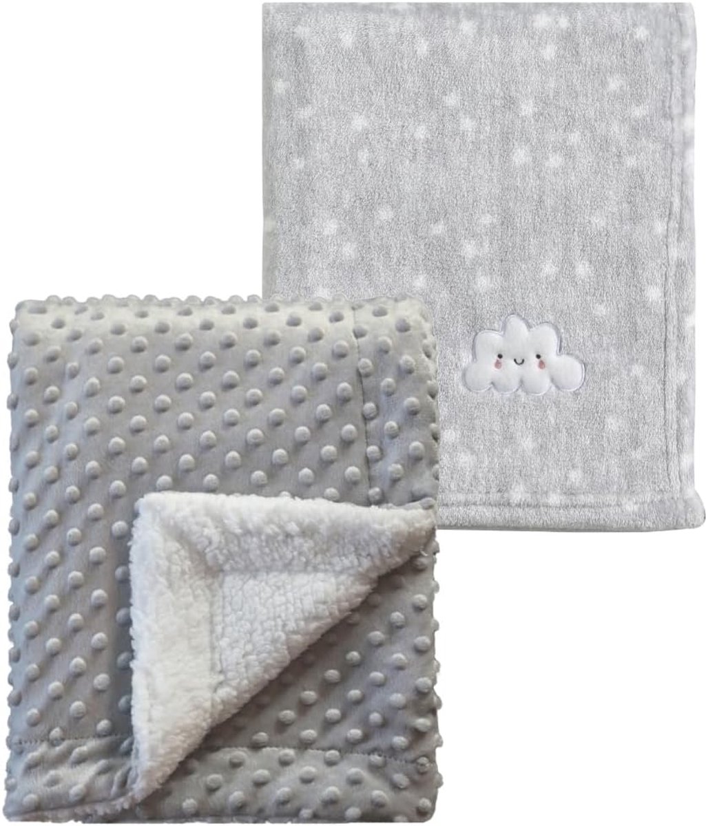 SnelShoppen - 2Pcs Baby Dekens Set 76x100cm Fluffy Warm Fleece en Sherpa - Grijze Wolken voor Kinderen en Peuters, Perfect voor Wieg en Kinderwagen