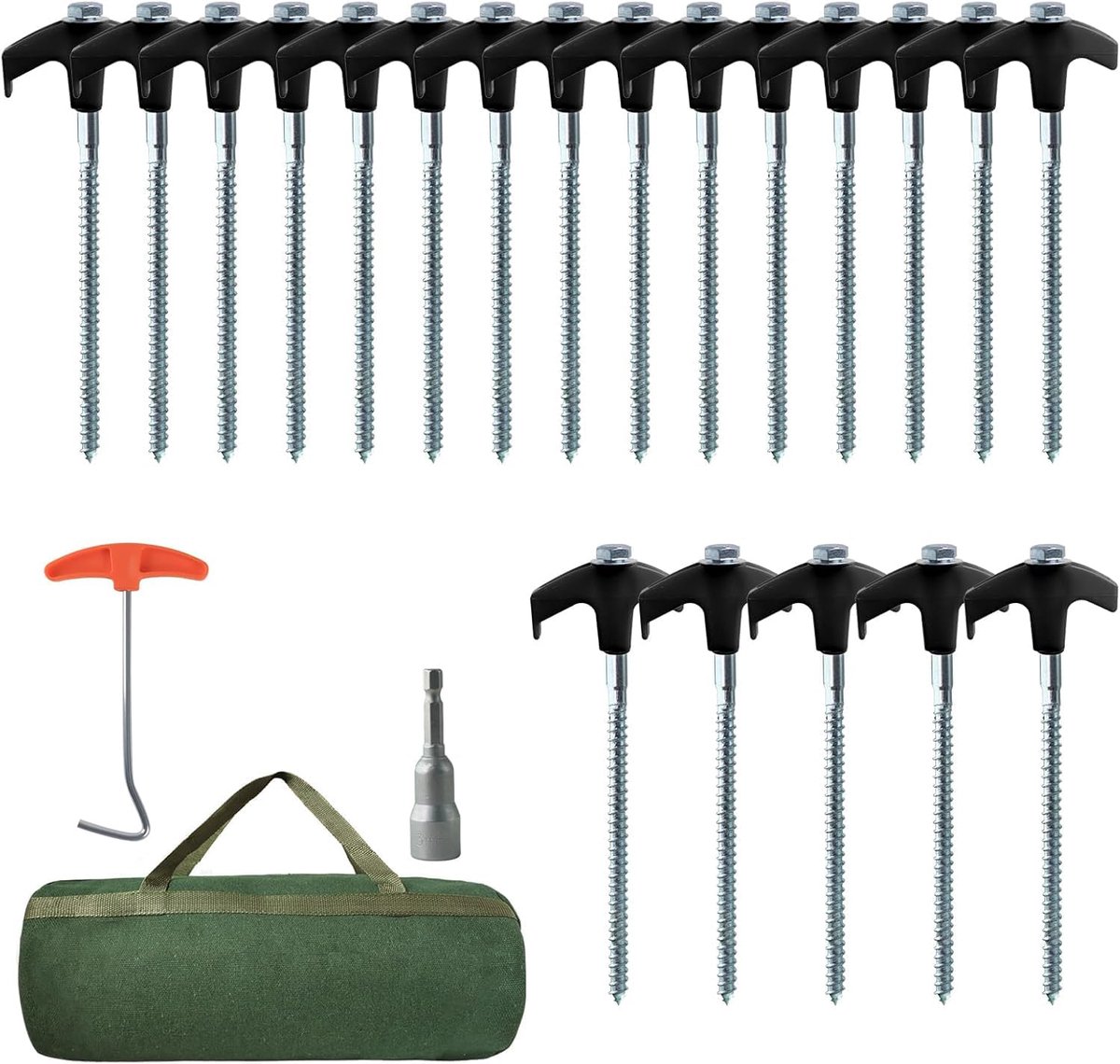 SnelShoppen - 20 x Tent Pegs - Swivel Threaded Tent Pegs voor Camping, Festivals, Hard Floors, Forest, Meadows, Rocks - Duurzaam Stormproof Staal - Gr