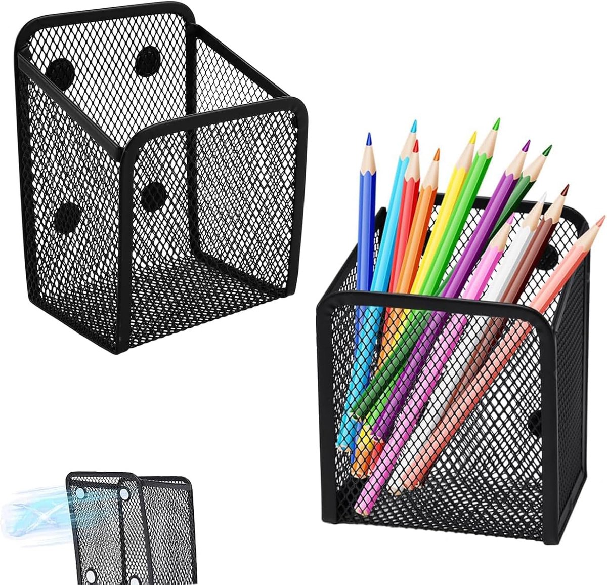 SnelShoppen - 2 Stuks Magnetische Pennenhouder, Magnetische Opbergmanden voor Koelkast en Whiteboard, Mesh Pennenhouder, Bureau Benodigdheden, Wit