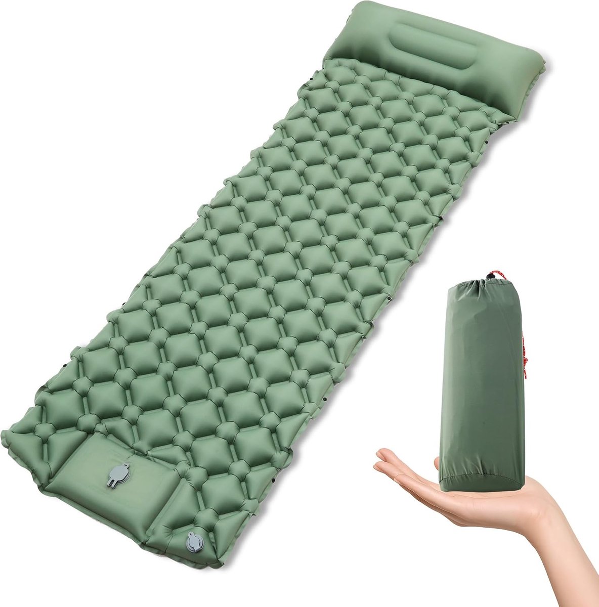 SnelShoppen - Zelfopblazende Ultralichte Slaapmat 195x60x5 cm, Campingmat met Drukpomp, Groen, 500 kg Draagvermogen, Ideaal voor Kamperen en Buitenact