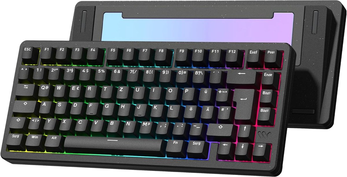 SnelShoppen - SK75 75% Aluminium Draadloos Mechanisch Toetsenbord ISO DE Layout, Voorgeoliede POM Switches, RGB Gaming Toetsenbord, 3 Modus BT5.0/2.4G
