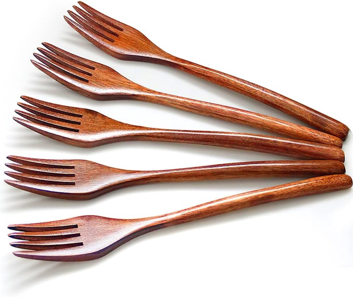 SnelShoppen - Houten Vorken Set van 5 Stuks - Vintage Stijl - 22 cm Lange Natuurlijk Nanmu Hout - Ideaal voor Salades, Koken en Kinderen - Duurzaam en