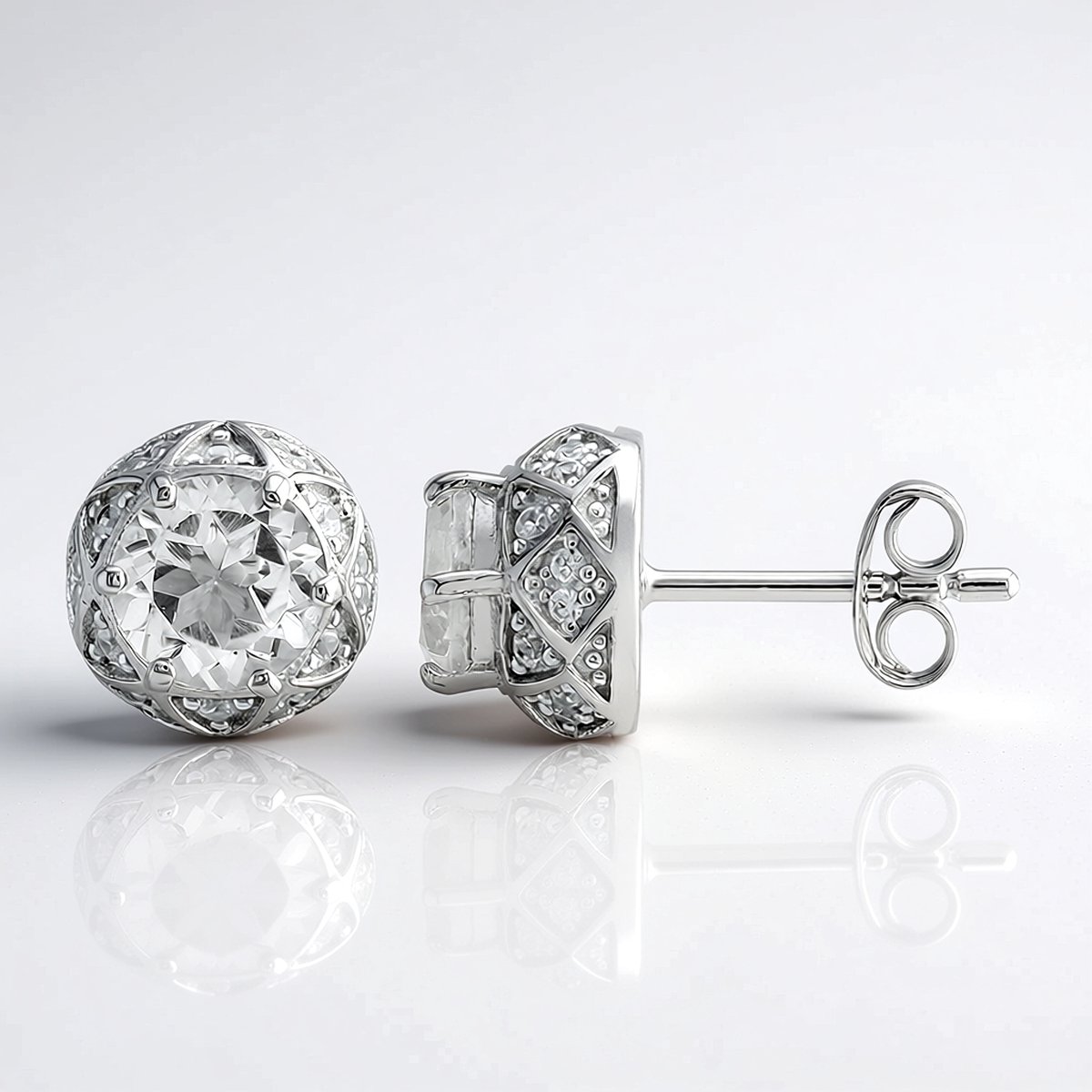 Cavill - Elegante Ronde Oorbellen - 925 Sterling Zilver Gerhodineerd - Witte Topaas 1,952 ct - Nigeriaanse Edelsteen - Zirkonia Accent