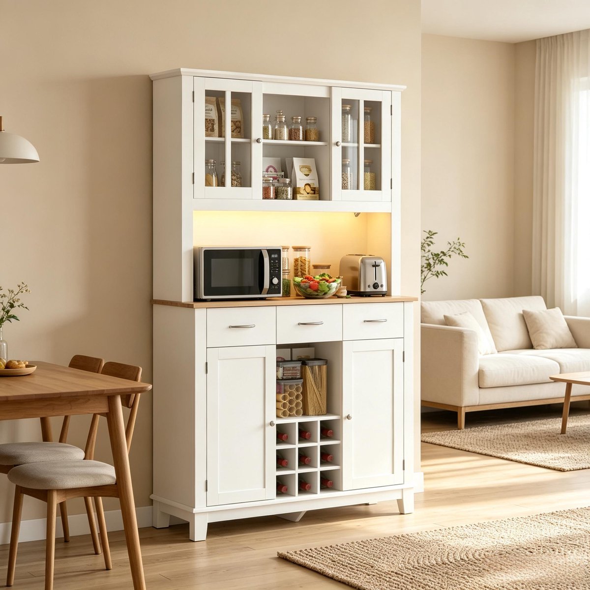 Clruro Keukenkast - 100 × 39,5 × 180 cm - met App-LED - Spaanplaat en MDF - Wit en Eikenkleur