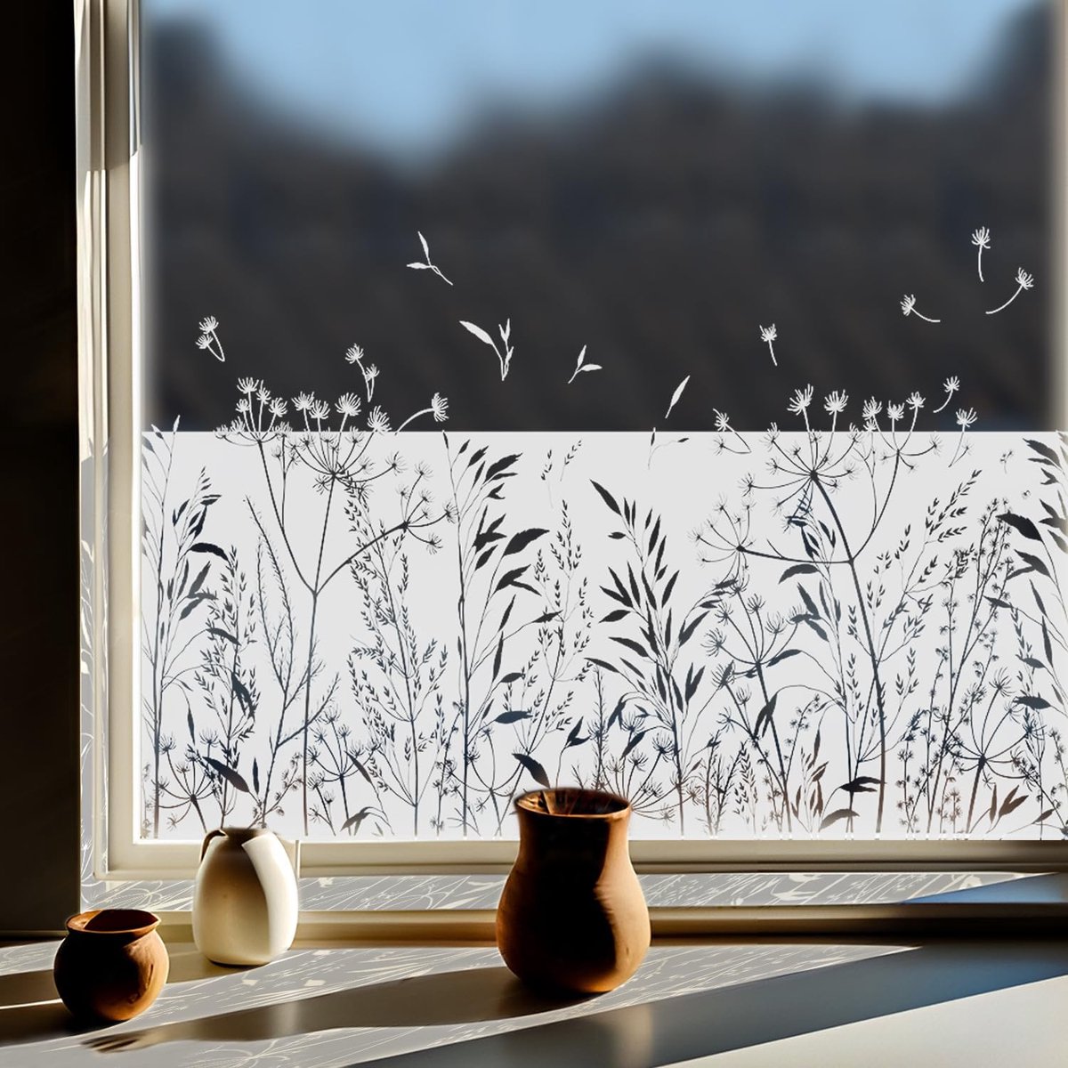 SnelShoppen - Dandelion Raamfolie Zelfklevend - Witte Plant Motief - Decoratie Voor Kinderen, Woonkamer, Slaapkamer, Keuken, Badkamer - Dubbelzijdig G