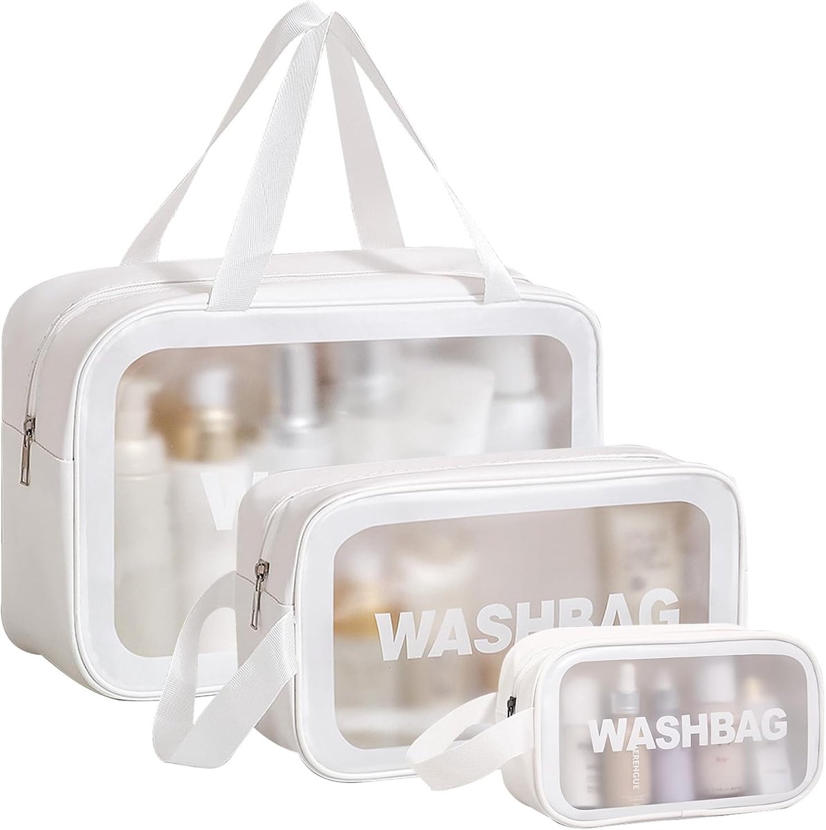 SnelShoppen - Set van 3 Transparante Cosmetica Tassen - Waterdichte Toilettas voor Vrouwen - Makeup Tas - Reistas - Groot, Middel en Klein