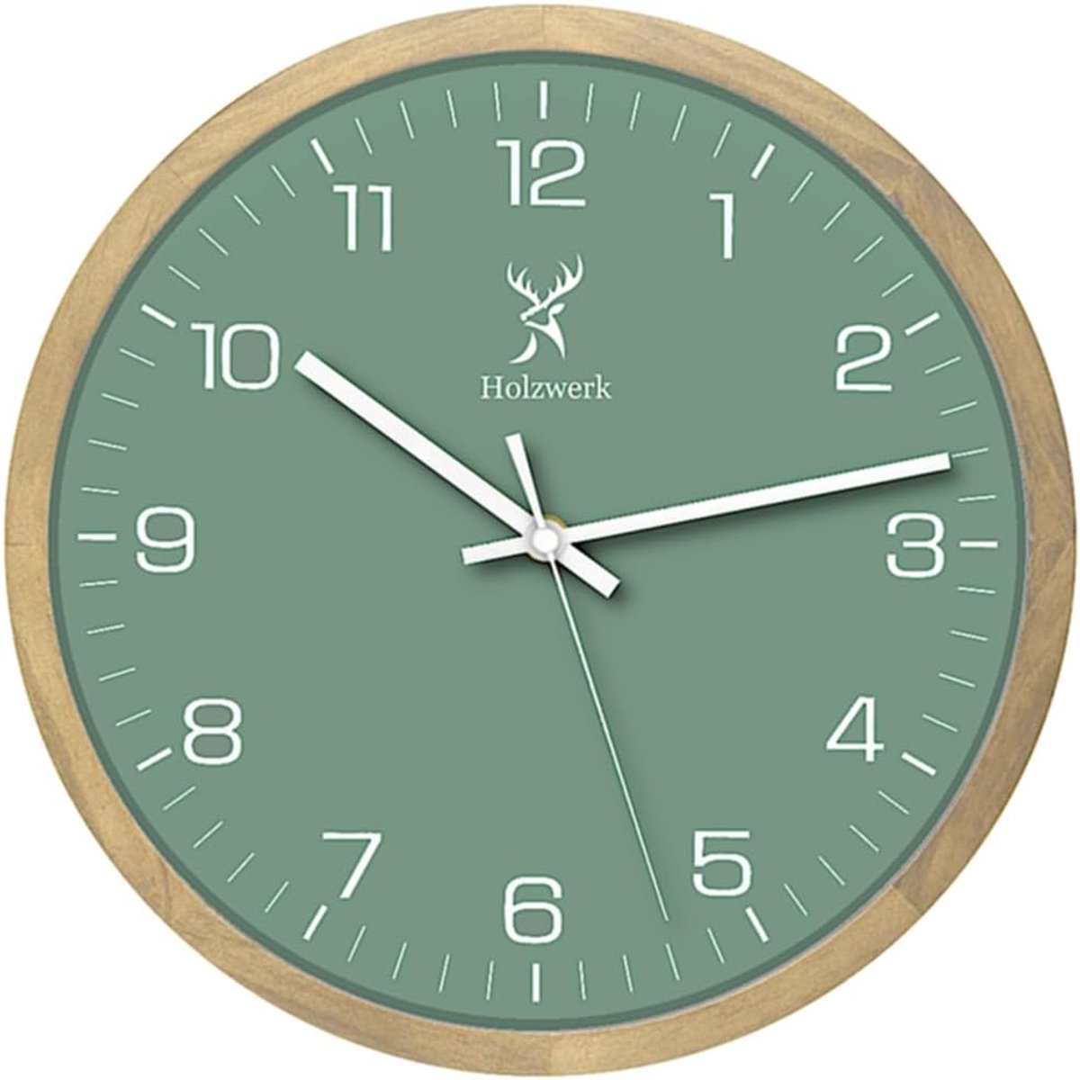 SnelShoppen - Vintage Wandklok van Natuurlijk Hout, Stille Beweging zonder Tikken, Groene Beuken, 30 cm, Handgemaakt, Elegant Design voor Thuis en Kan