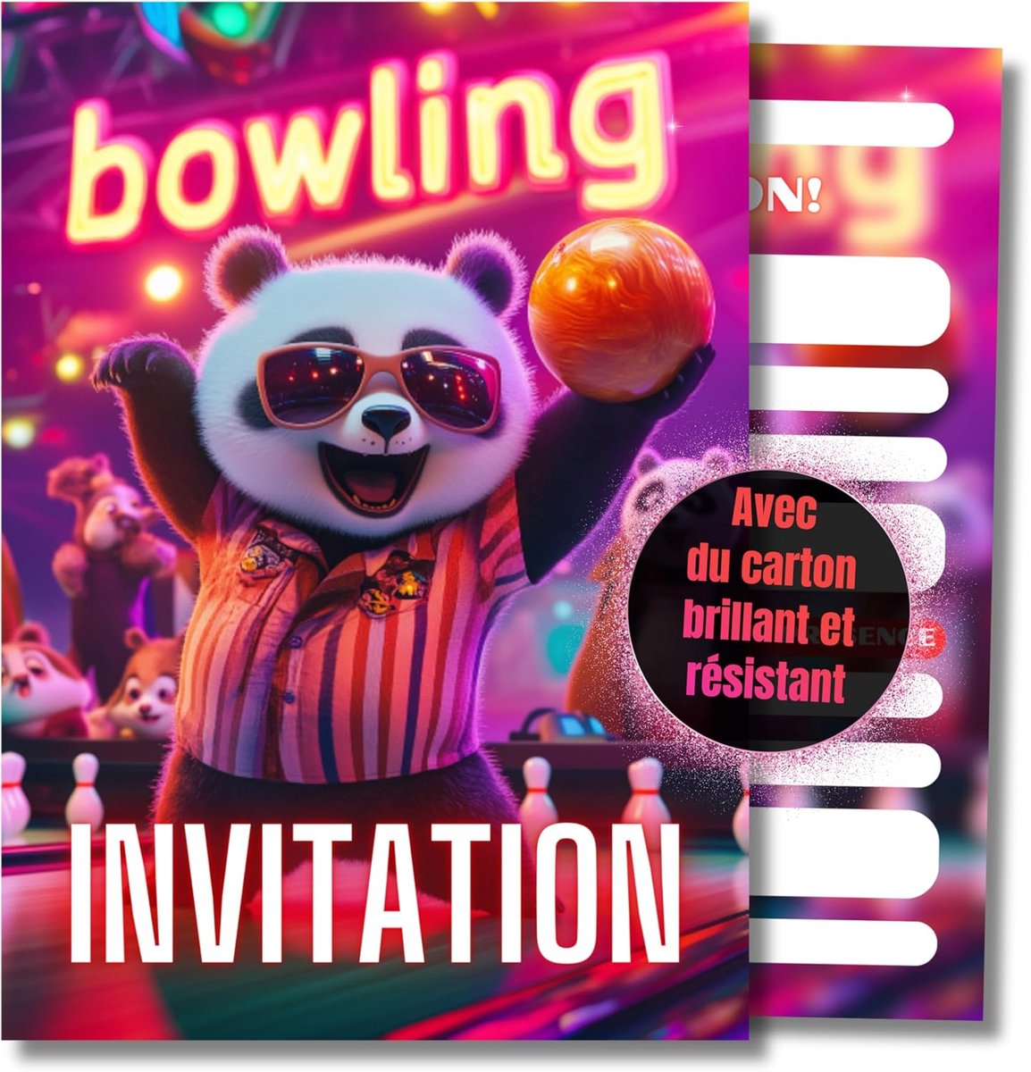 SnelShoppen - Panda Bowling Uitnodigingen voor Verjaardag - 12 Stuks - DIN A6 - Kinderen Feest - Uitnodigingskaarten voor Jongens - Bowlen Thema - Kle