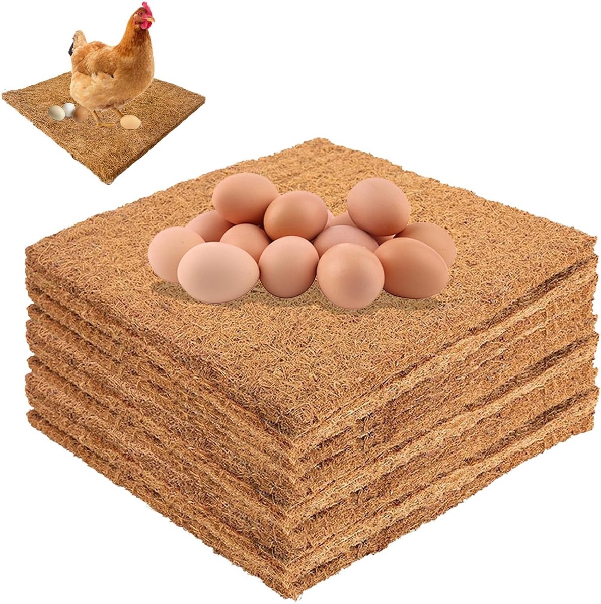 Kippennestkast-inzetstukken van 25 x 25 cm, herbruikbare kokosvezel voor kippenhokken, ideaal kippenstrooisel en comfortabel nestmateriaal voor pluimveehouderij
