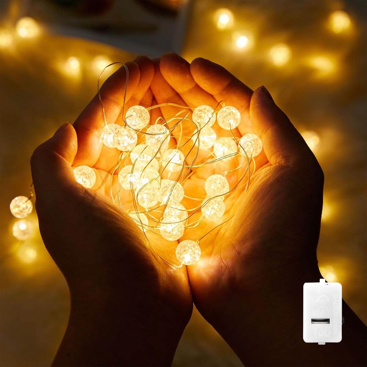 SnelShoppen - LED Sfeerverlichting Fairy Lights 3 Meter met 30 Crackle Effect Ballen, Warm Witte LED, Batterij Aangedreven voor Feest, Tuin, Binnen en