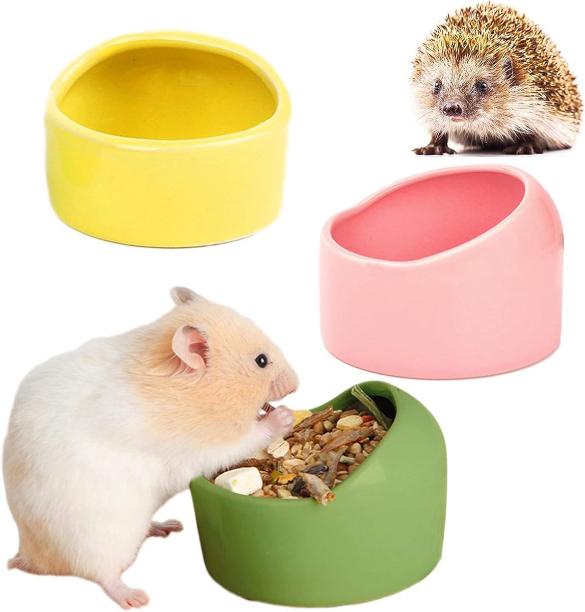 Set van 3 keramische voerbakken voor hamsters en kleine dieren, duurzaam en antikauwend voor cavia's