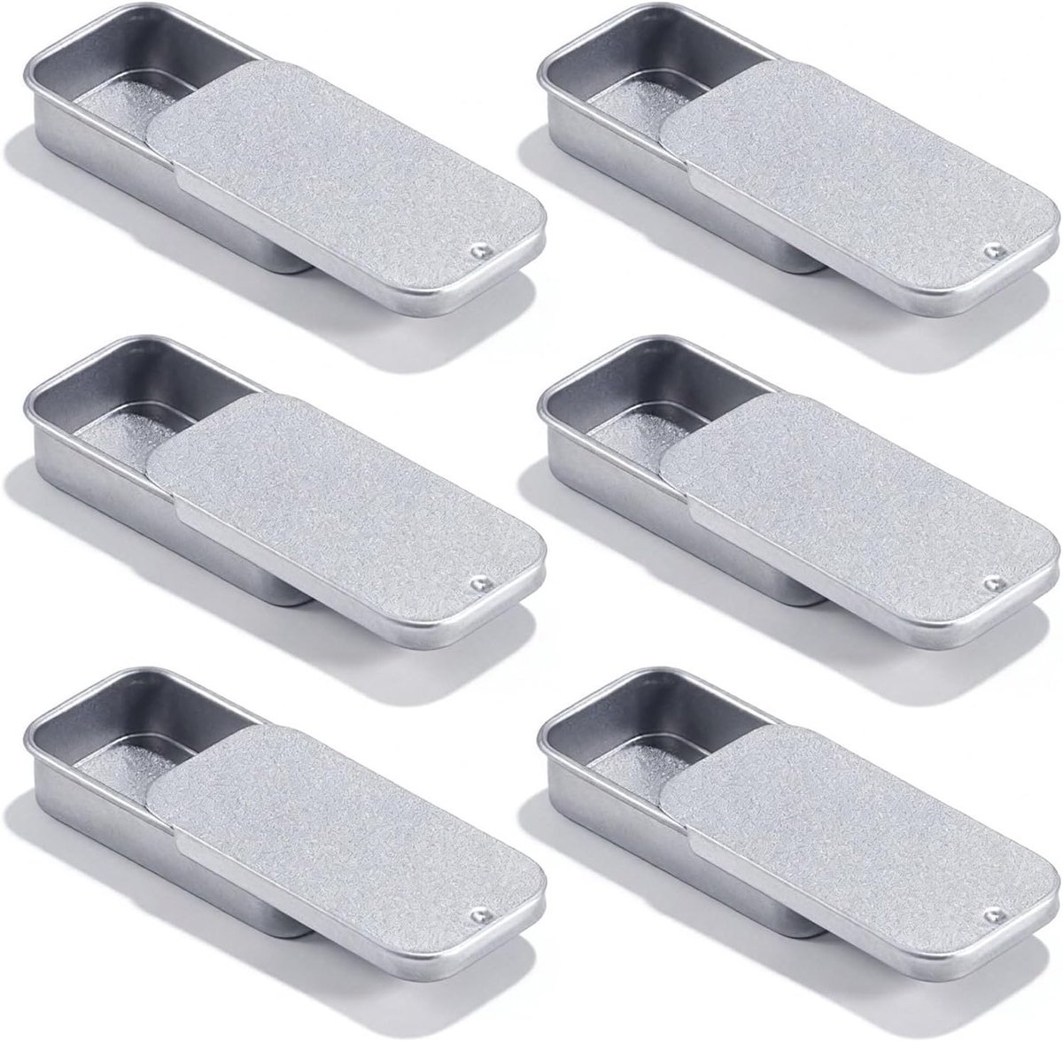 Kleine rechthoekige metalen blikjes met schuifdeksel, 6 stuks, ideaal voor sieraden, snoep en cosmetica, 50 x 25 x 10 mm