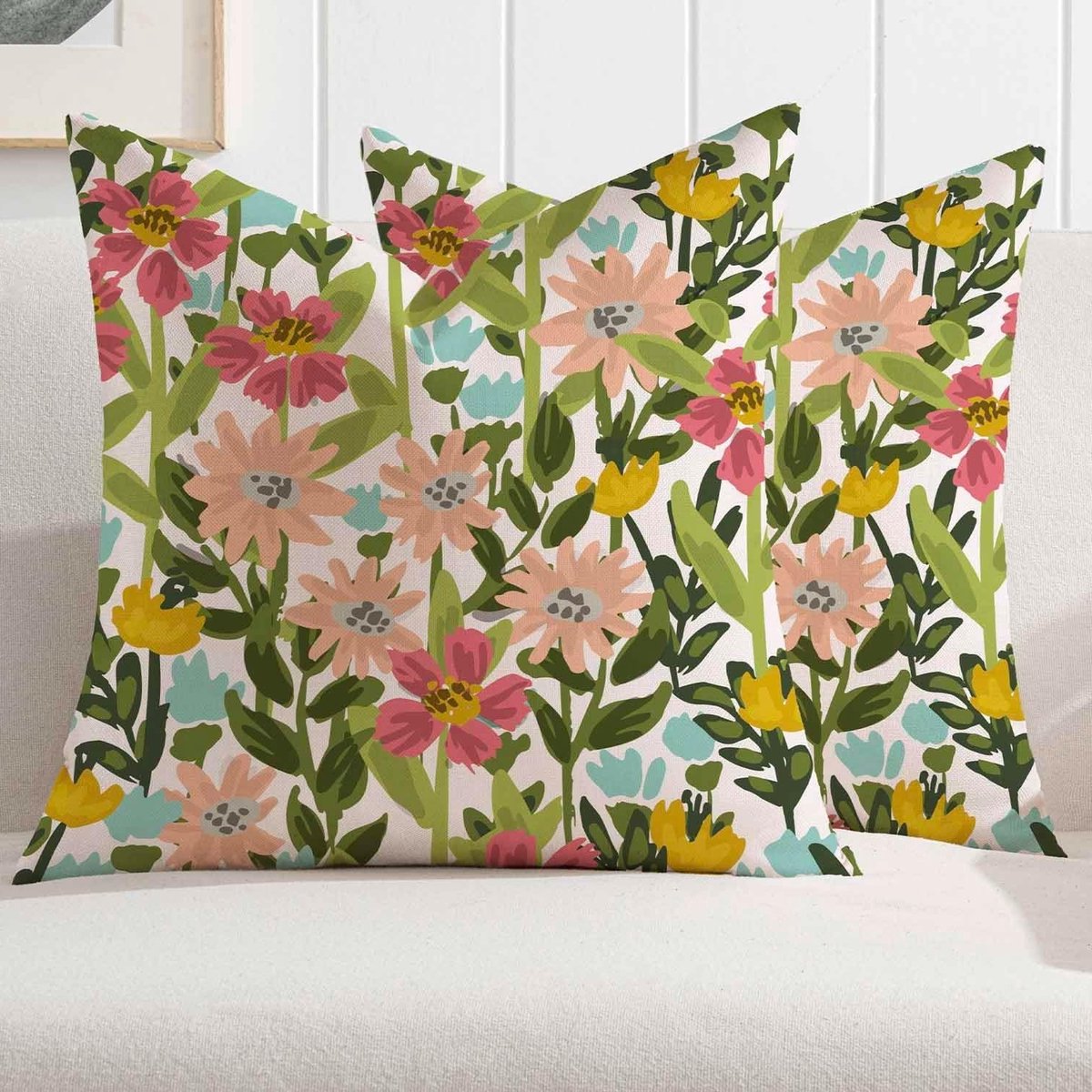 Kleurige Bloemige Kussen 40 x 40 cm voor Sofa en Tuin - Set van 2 Decoratieve Kussens voor Binnen en Buiten