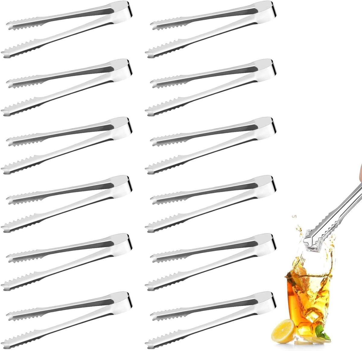 Mini ijsschep en suiker tang, serveertangen, 6 inch roestvrijstalen tangen voor voedsel, snoep, brood en gebak, ideaal voor feesten en buffetten, set van 12 stuks