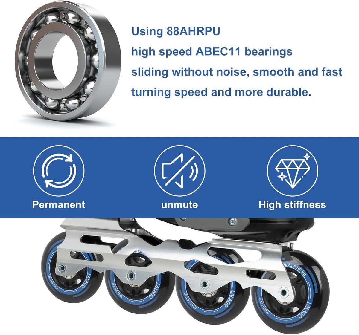 SnelShoppen - Inline Skate Wielen 72 mm - 8 Stuks - 88A HPU met ABEC 9 Lagers - Voor Binnen en Buiten - Geschikt voor K2, Hudora, Gonex, Apollo