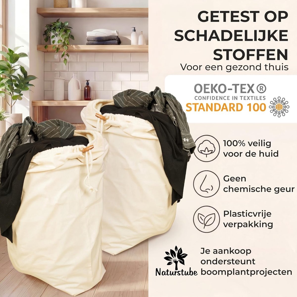 SnelShoppen - Nature Stube WS Duurzame Vuilzakken - Plasticvrij - Langvezel Katoen - Perfect voor Tuin, Camping en Feesten - 100% Gerecycled Karton -