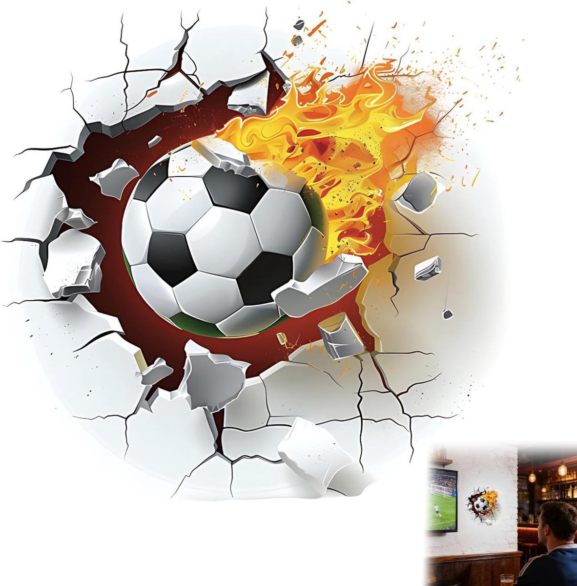 SnelShoppen - 3D Voetbalmuursticker - Wereldkampioenschap Decoratie voor Kinderen - Vinyl Muurstickers 60x60 cm - Sportbehang voor Jongens en Meisjes