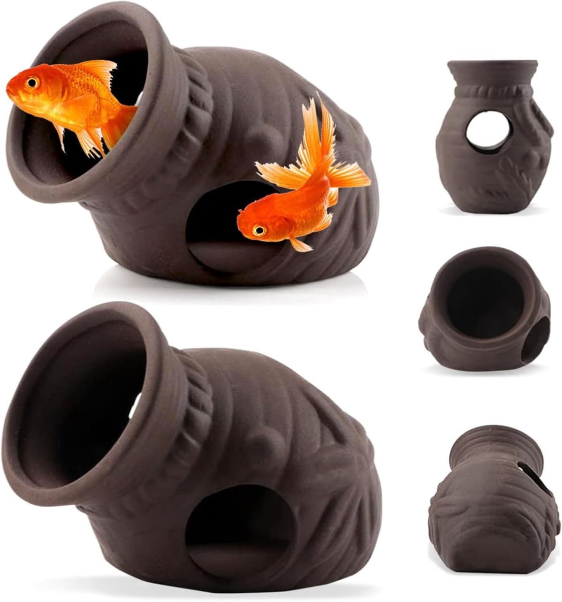 SnelShoppen - 2 Stuks Keramische Garnalen Aquarium Ornamenten, Natuurlijke Waterdecoratie met Holtes, Aquarium Accessoires voor Zoet- en Zoutwater Aqu