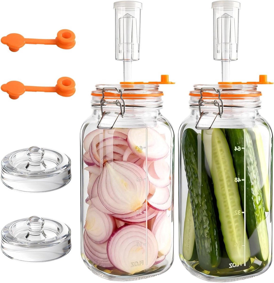 Fermentatiepotjes 2 liter met gistingsventiel en glasgewicht, ideale starterset voor het maken van zuurkool, kimchi, kombucha en kefir (set van 2)