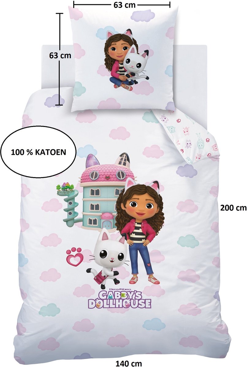 Gabby's Poppenhuis Dekbedovertrek Magique World - Katoen Wit