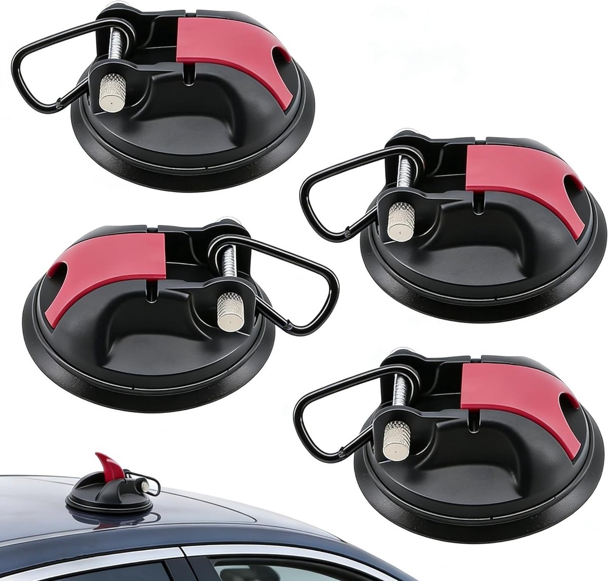 Set van 4 Zuignap Haken, Sterk met D-Ringen, Herbruikbare Zuignappen voor Camping, Caravan, Auto en Badkamer, Tot 30 kg Draagvermogen, Geen Boren Nodig