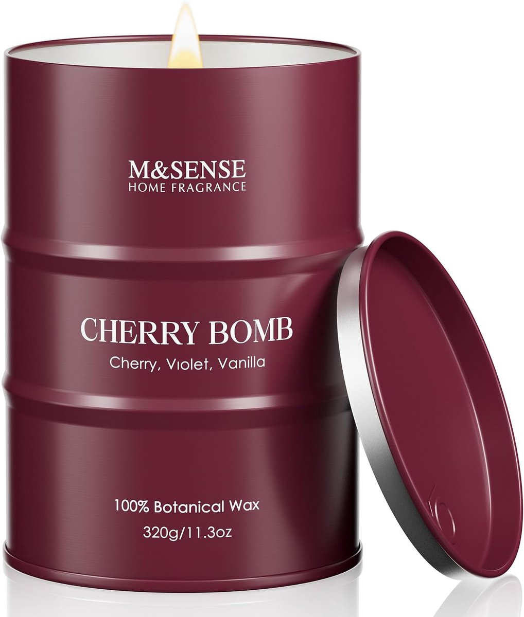 SnelShoppen - Geurende Kaars M&SENSE Cherry Bomb - Soja Was Kaars - Kersenbloesem Geur - 320g - 70 Uur Brandduur - Schattige Cadeau voor Vrouwen en Mo