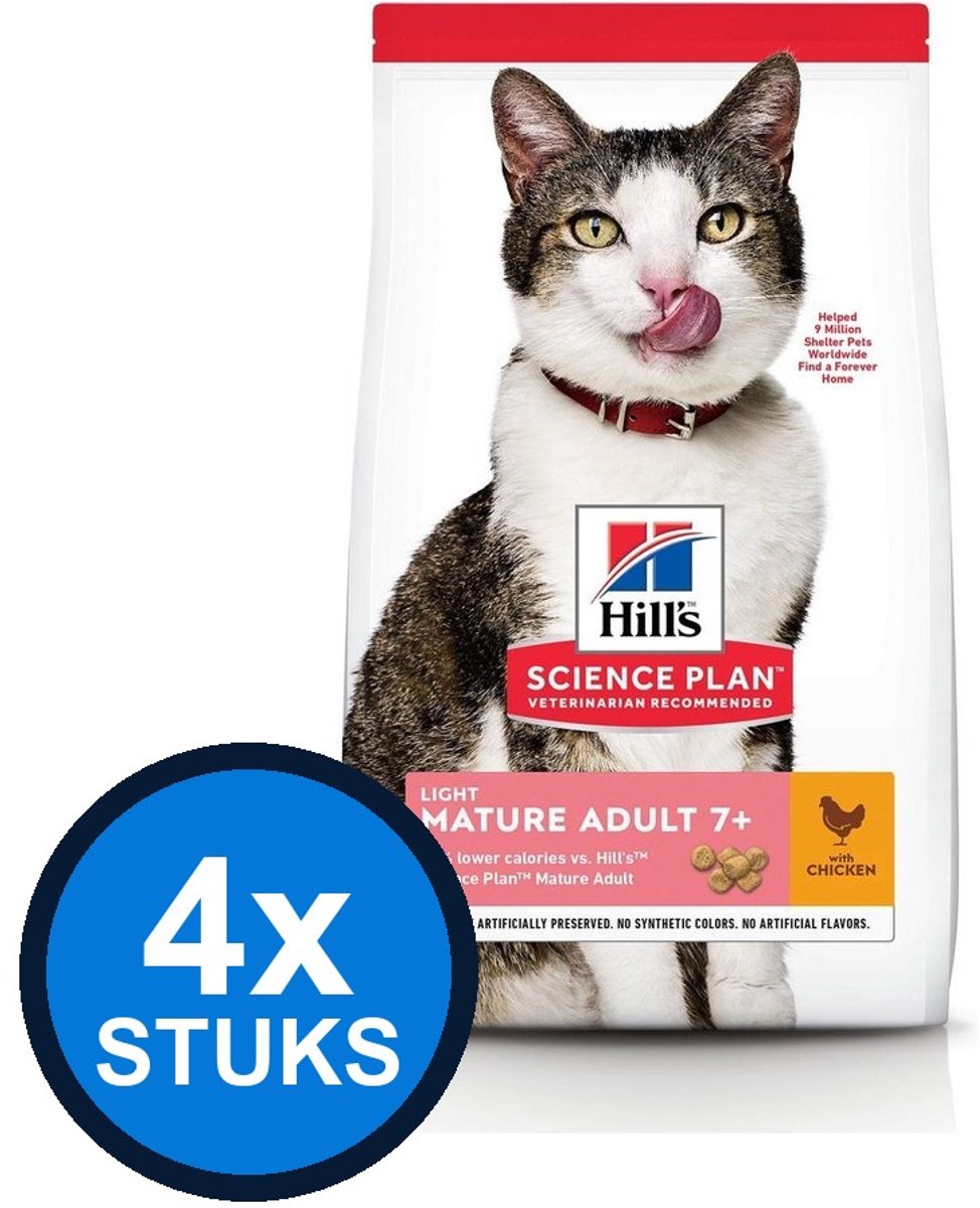 4x Hill's - Science Plan cat mat ad 7+ light chk 1,5kg - Kattenvoer - 1.5 kg