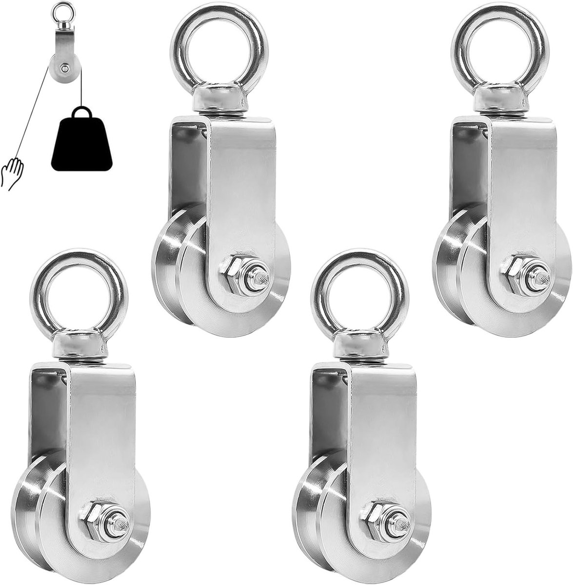 Pulley set voor touwen, 10 mm, roestvrij staal, maximaal draagvermogen 250 kg, ideaal voor fitness en kabelsystemen