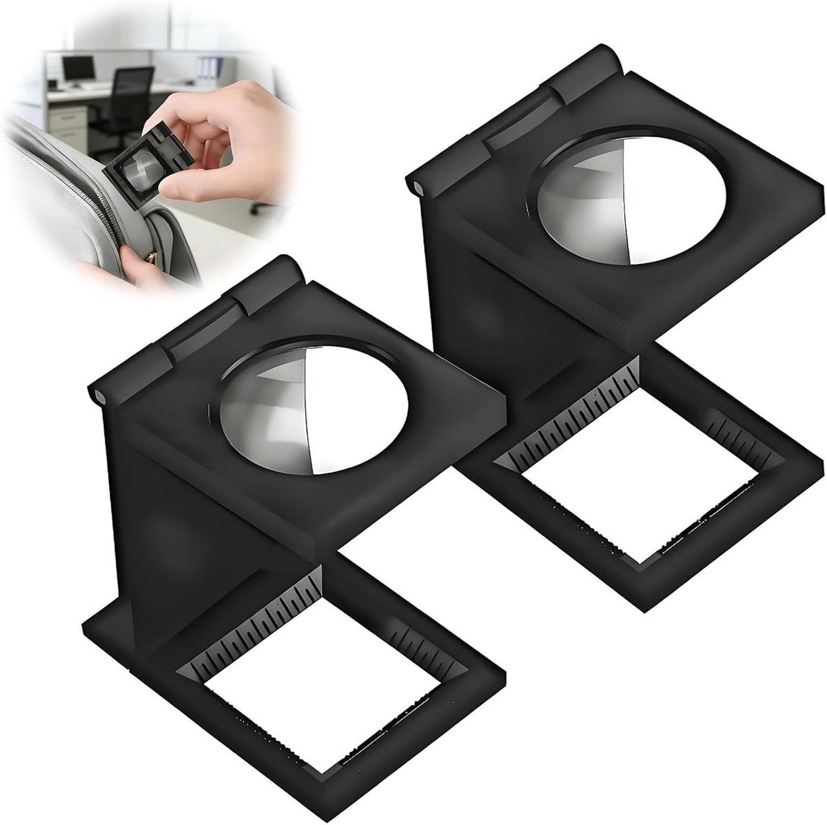 SnelShoppen - Pack van 2 Draadentellers, Mini Vergrootglas met 10x Vergroting, Vouwbare Pocket Loupe met Stand voor Naaldwerk, Textiel, Sieraden en Pr