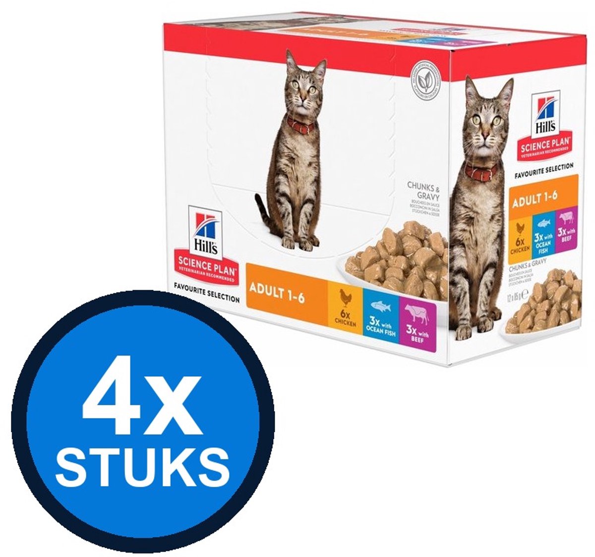 4x Hill's - Science Plan cat adult fav sel mp 12x85gr - Kattenvoer - 1.02 kg