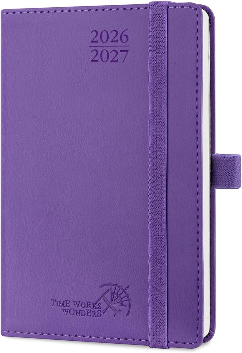 SnelShoppen - Pocket Agenda 2026 2027 - Klein Maand Planner A6 - 18 Maanden - Soft PU Leer - Vouwbaar - 16x10.5 cm - Paars - Tijdmanagement en Product