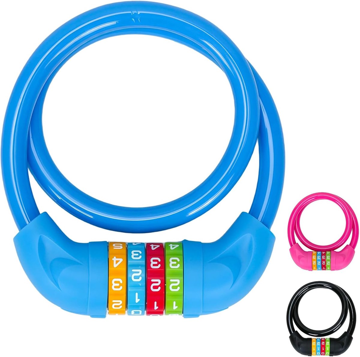 SnelShoppen - Fietsslot voor Kinderen - Blauw Cijferslot 4-Cijferig voor Meisjes en Jongens - Veilig Kinderfietsslot 10 x 650 mm voor Fiets en Scooter