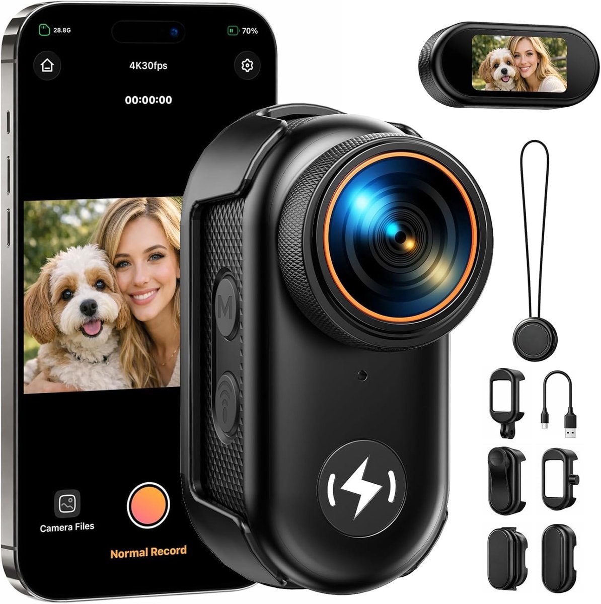 SnelShoppen - 4K Action Camera Bodycam POV met 64GB Kaart, Ultra Compact WiFi Mini Camera met 1.47" Scherm, Magnetische Bevestiging voor YouTube, TikT