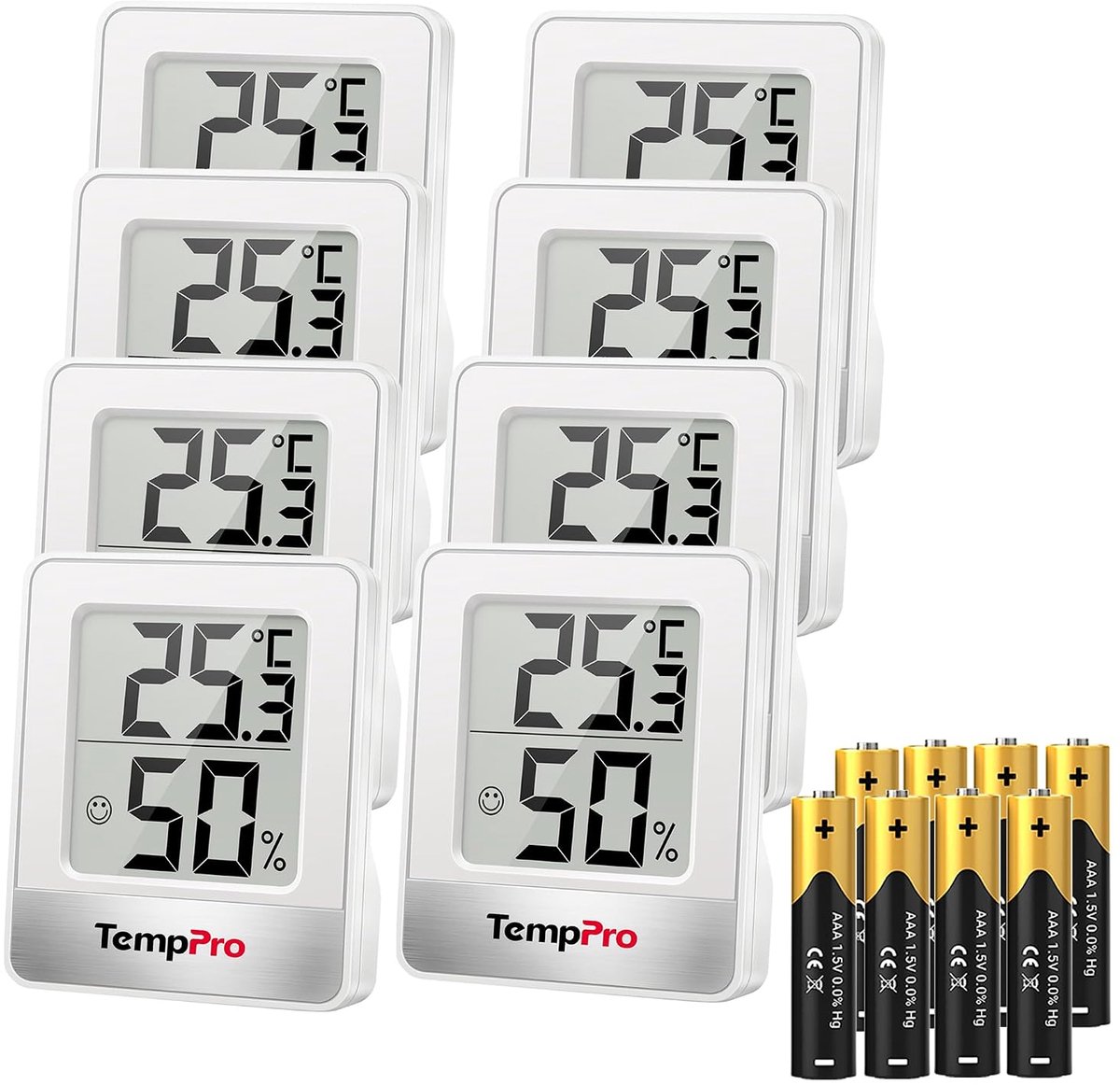 Thijox - ThermoPro TP49-8 Digitale Hygrometer en Thermometer, Binnenthermometer, Vochtigheidsmeter, Temperatuurmonitor, 8 Stuks, Ideaal voor Thuis, Ka
