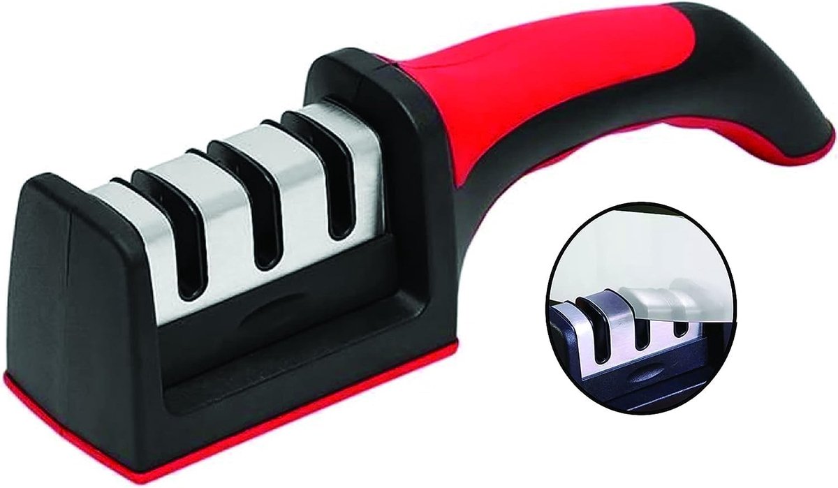 SnelShoppen - Easy Sharp 3-fasen Slijper - Professionele Keukenmes Slijper met Ergonomisch Ontwerp - Keramisch, Carbide, Diamant - Zwart/Chroom
