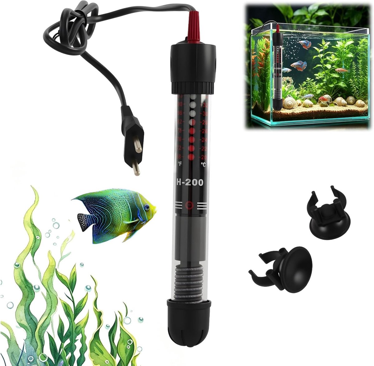 SnelShoppen - Kwaliteits Aquarium Verwarmingsbank 50W voor 50-100 Liter - Instelbare Temperatuur 20-34°C met Displaylicht - Robuuste en Veilige Verwar