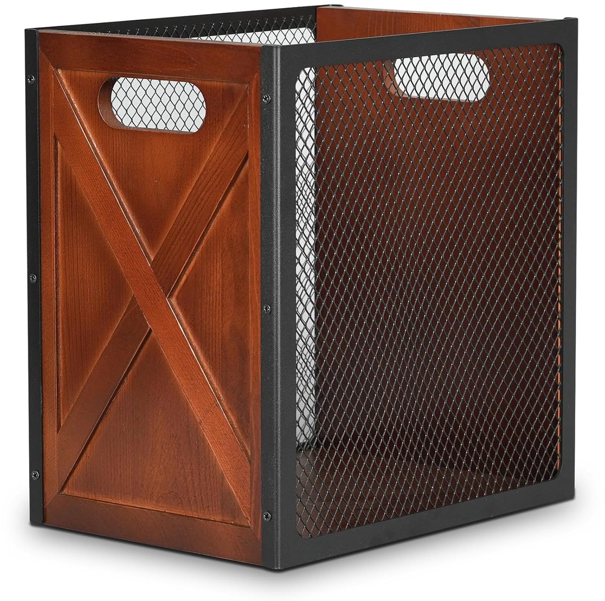 SnelShoppen - Houten Prullenbak 18 Liter Hoekig - Industrieel Design - Vuilnisbak met Handvat voor Kantoor, Badkamer, Woonkamer en Slaapkamer