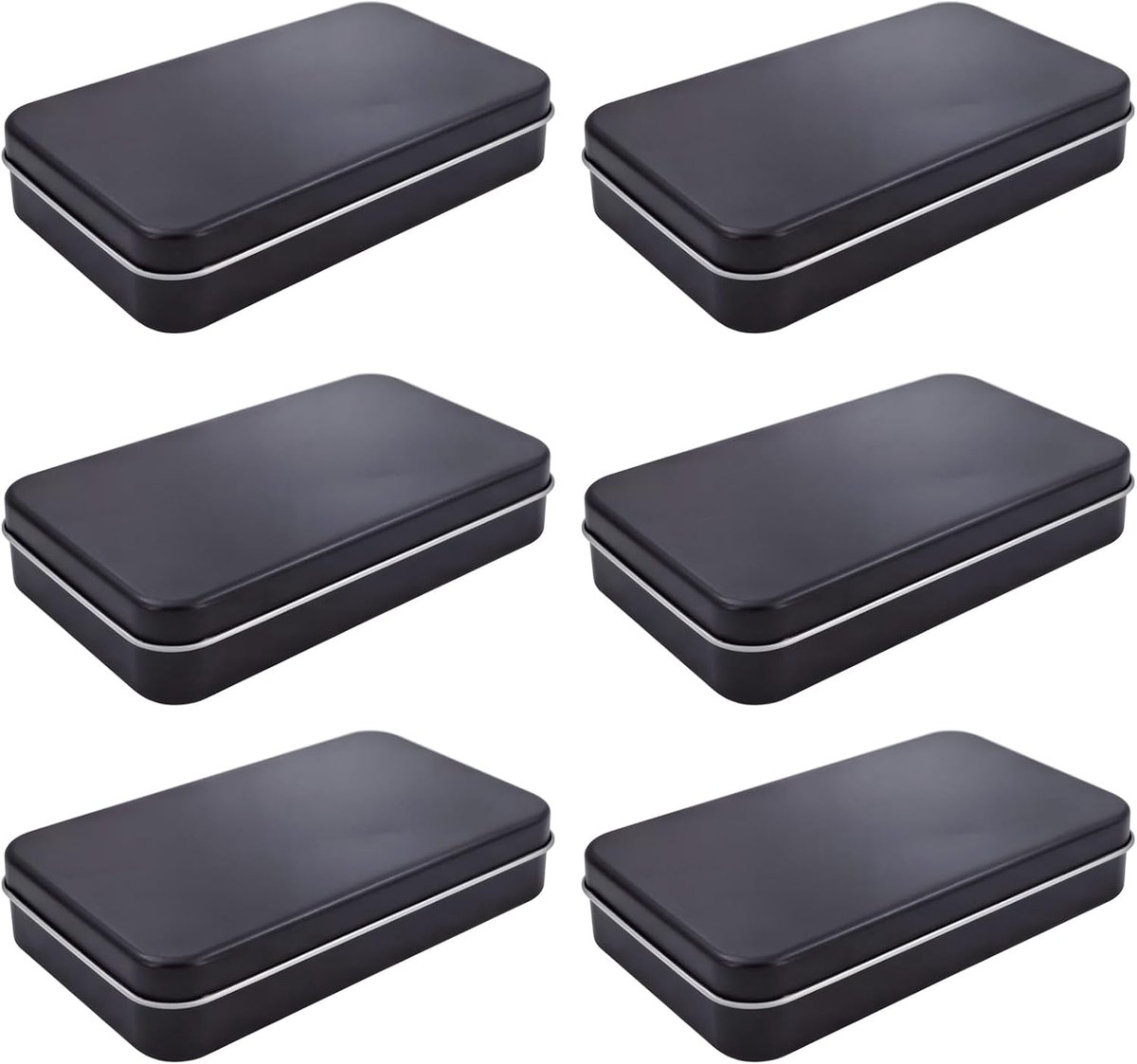 SnelShoppen - 6 Stuks Rechthoekige Metalen Lege Hinge Dozen, Basisbenodigdheden, Thuisopslag, Organizer, Mini Dozen, 15x9x3cm (Zwart)